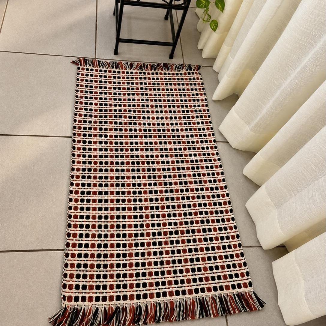 Tapete Artesanal de Algodão com Franjas 60 × 100 cm 2 Tapete Artesanal de Algodão com Franjas 60 × 100 cm